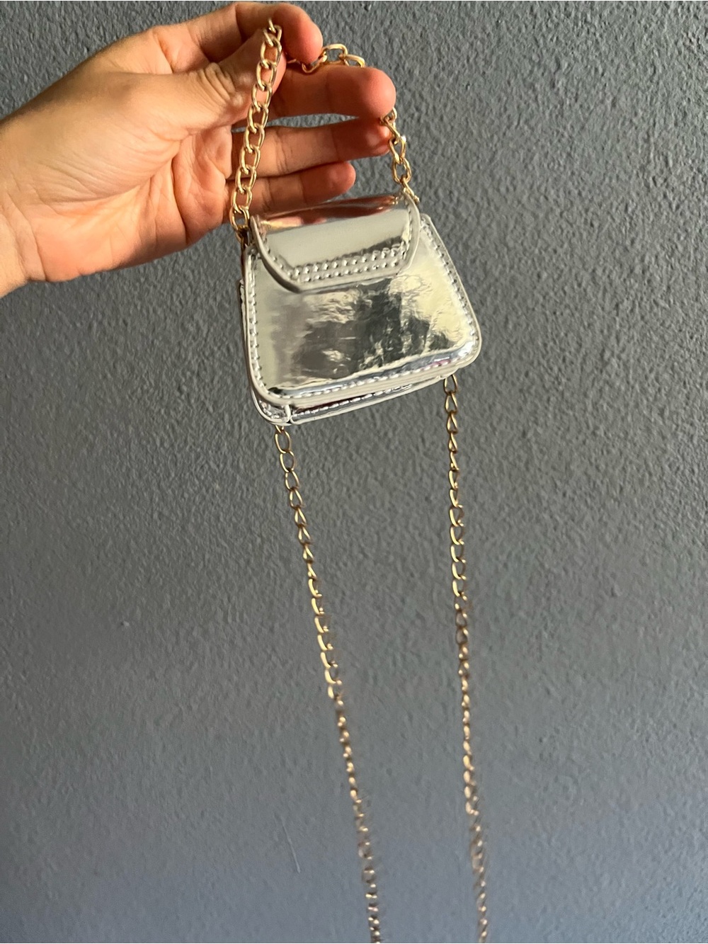 Silver coins  Mini Crossbody Bag with Gold Chain